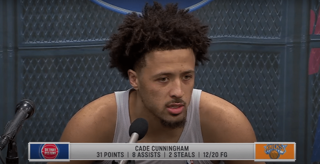 Interview with Cade Cunningham, who finished with 31 points and 8 assists in the Pistons' 118-112 loss to the Knicks | November 30, 2023