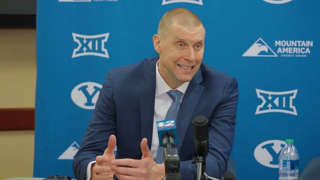 BYU Men's Basketball Head Coach Mark Pope talka with media after the game with Cincinnati - HQZ BYU Men's Basketball Head Coach Mark Pope talka with media after the game with Cincinnati