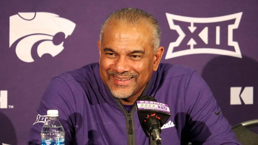 Kansas State head coach Jerome Tang speaks to the media after the Wildcats' 77-52 win against UCF on Saturday, January 6, 2024 - HQZ Kansas State head coach Jerome Tang speaks to the media after the Wildcats' 77-52 win against UCF on Saturday, January 6, 2024