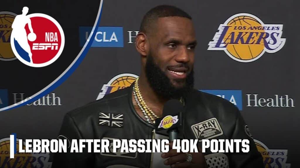 LeBron James reacts to reaching 40,000 career points