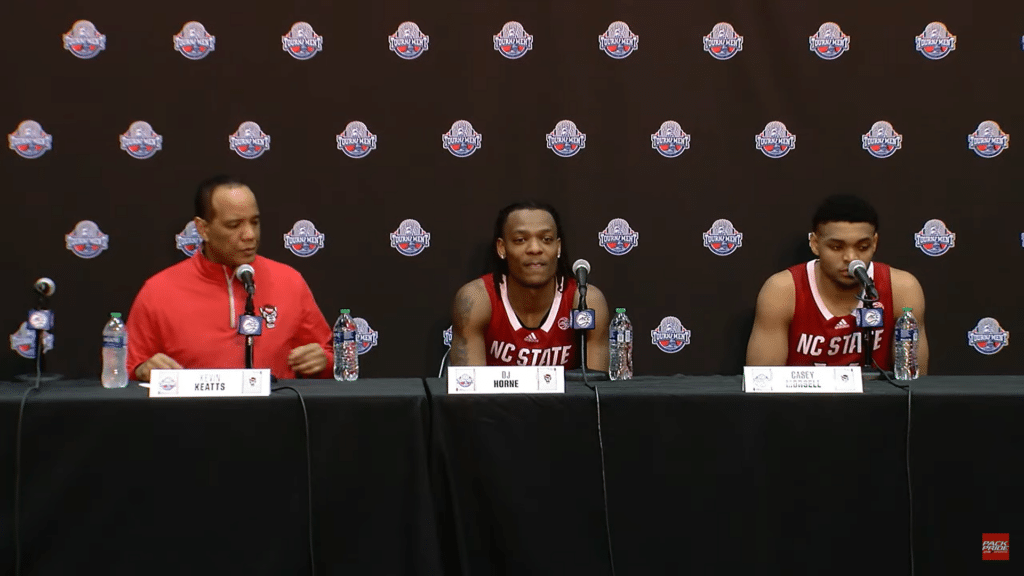 NC State head coach Kevin Keatts, DJ Horne, Casey Morsell discuss ACC Tourney win over Virginia
