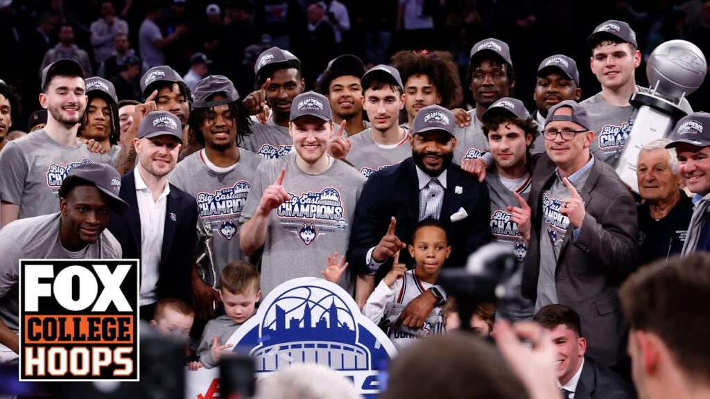 UConn Huskies' trophy ceremony following 2024 Big East Tournament championship win