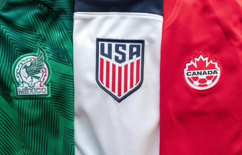 Calgary, Alberta. Canada. Sep 11, 2022. Mexican, American and Canadian Soccer football jersey. Concept: North America 2026 FIFA World.