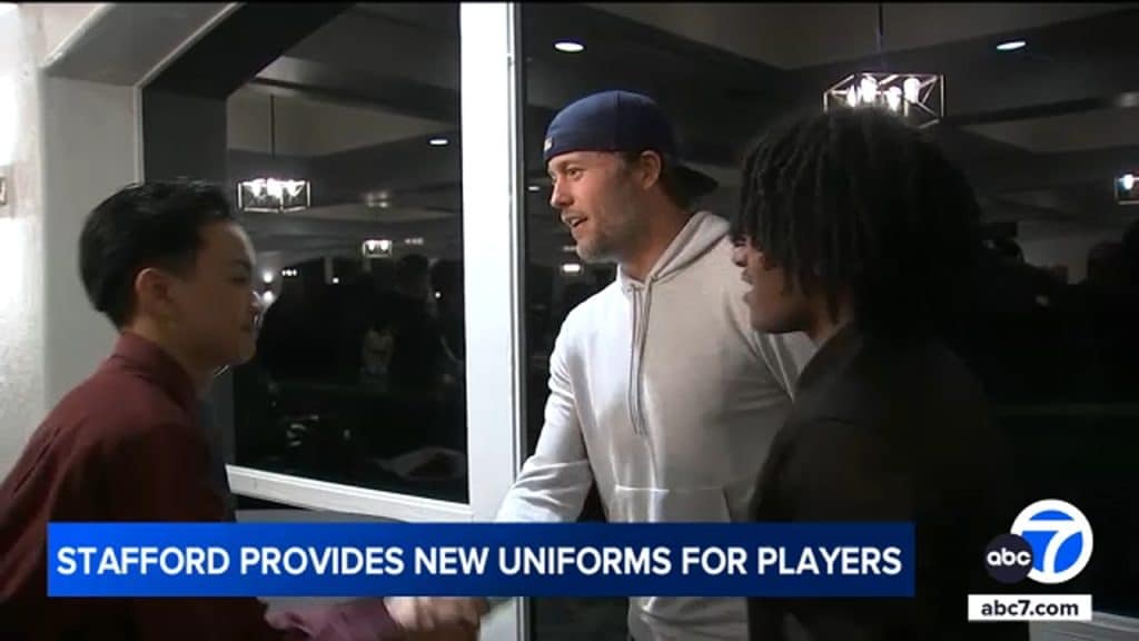 LA Rams quarterback Matthew Stafford donates uniforms to Pasadena High football team - HQZ LA Rams quarterback Matthew Stafford donates uniforms to Pasadena High football team